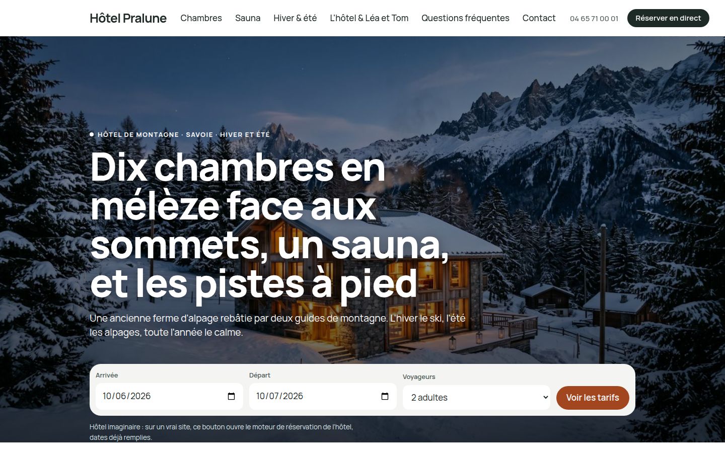 Page d'accueil du site de Hôtel Pralune, style Contemporain